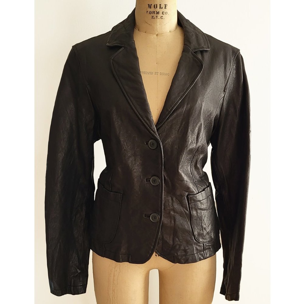 NWOT BODEN BLACK LEATHER BLAZER JACKET WOMENS SIZE 16 NEW WITHOUT TAGS